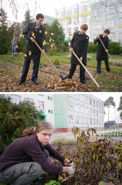 Шумерлинские подростки в свободное от учебы время привлечены к общественно-полезному труду по формированию экологически привлекательного пространства возле школы